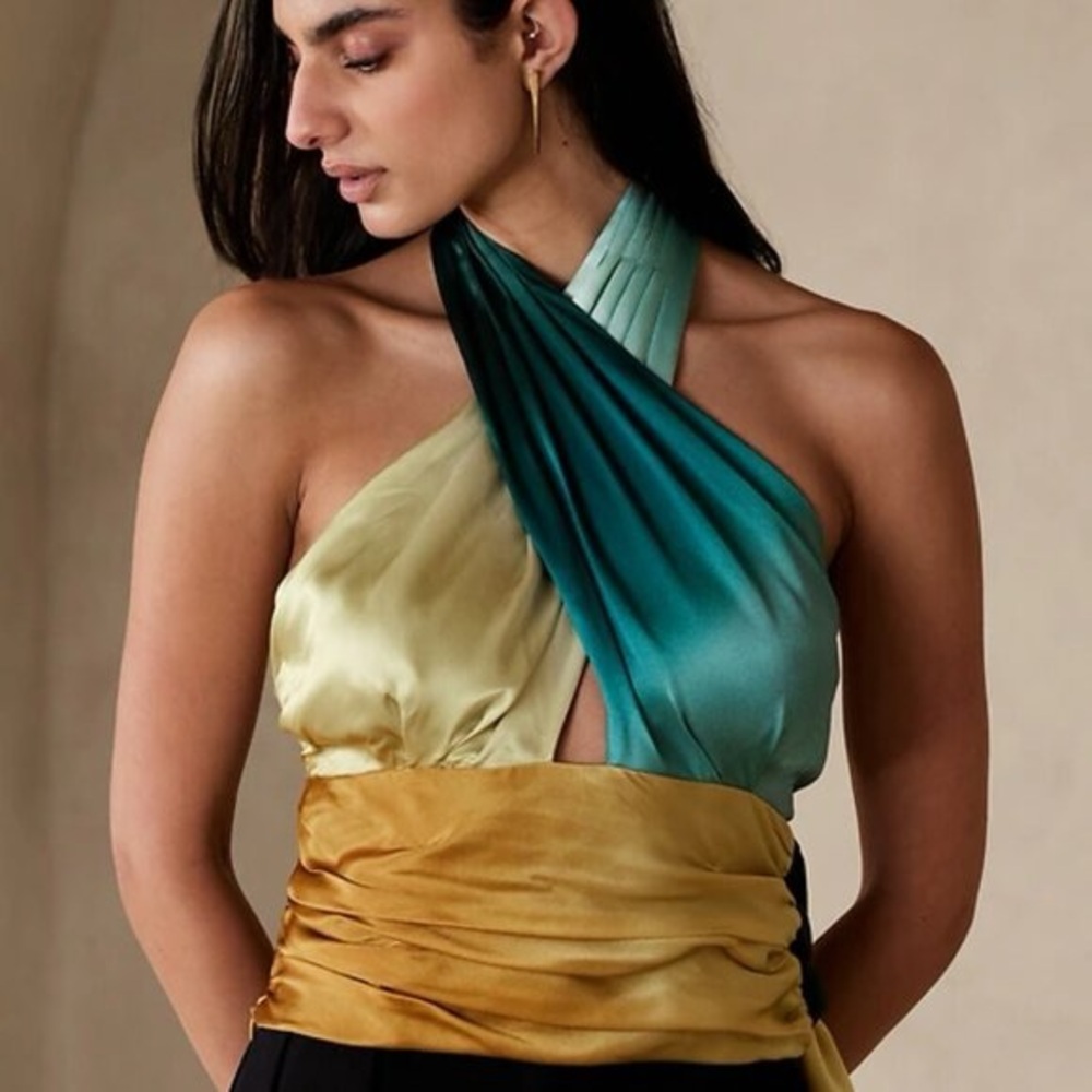 Banana Republic Silk Ombré Elegant Multicolor Halter Top 8 NWT